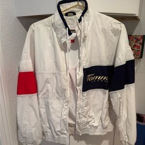 Tommy Hilfiger Women's White and Navy Bomber Jacket